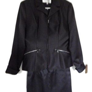 Vintage Laura Madrigano Tuxedo Style Black Suit Rhinestone Zipper Size 10